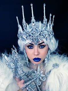 Ice Queen Crown and Costume handmade unique Queens Tiaras, Silver Crown