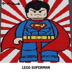 the lego superman character is depicted in this cross stitch pattern, and it looks like he's ready for action