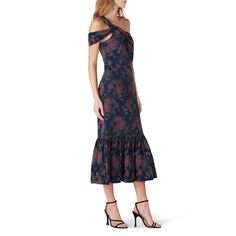 Blue printed jacquard (53% Polyester, 41% Polyamide, 6% Elastane). Sheath. Sleeveless. One shoudler neckline. Hidden side zipper with hook-and-eye closure. Fully lined. 43" from shoulder to hemline. Imported. Fitted Midi Dress With Cutaway Shoulders For Spring, Spring Fitted Midi Dress With Cutaway Shoulders, Fitted Floral Print One Shoulder Dress, Fitted Summer Dress With Cutaway Shoulders, Spring Date Night Dresses With Cutaway Shoulders, Spring Date Night Dress With Cutaway Shoulders, Rent The Runway, Closet Designs, Dress First