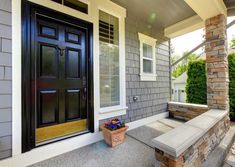 the front porch is clean and ready to be used as a picnic table or bench