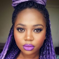 Braids Purple And Black, Box Braids Purple, Braids Purple, Lavender Lipstick, Purple Box Braids, Afro Hair Girl, Black Box Braids, Protective Braids, Colored Box Braids