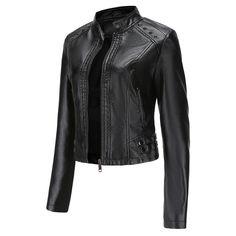 Meet our Women's Cropped Rivet Leather Jacket: If you love leather jackets, you’re especially going to love this motorcycle jacket! It’s elegant, stunning, and extremely comfortable. Awaken your independence with this symbol of rugged modernity. The soft inner viscose lining complements the durable body of the jacket. Made of premium crafted leather (PU) to give you a genuinely high-quality leather jacket. Our premium crafted products are renowned for their signature durability and are designed Zipper Outfit, Short Leather Jacket, Ladies Short Jackets, Fall Winter Jacket, Collar Fashion, Faux Shearling Jacket, Young Fashion, Coat Outfits, Fall Jackets