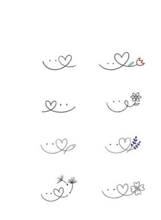 different types of hearts and flowers drawn on paper