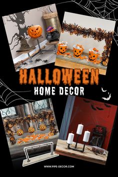 Spooky chic Halloween home decor featuring industrial pipe furniture ideas, including a treat stand, pumpkin setup, and pipe candle holder for a festive and stylish Halloween. Industrial Halloween, Halloween Setup, Treat Stand, Spooky Chic