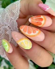 Citrus Fruit Nails, Citrus Nail Art, Lemon Lime Nails, Fruit Nails Design, Lemon Nails Designs, Citrus Nails, Margarita Nails, Toe Nail Designs For Summer