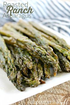 roasted ranch asparagus on a white plate