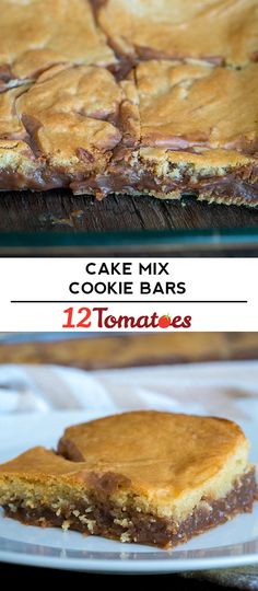 cake mix cookie bars on a plate with text overlay that reads, 12 tomatoes