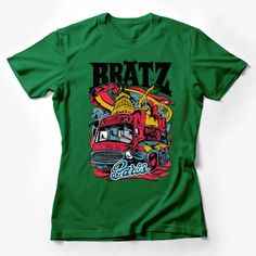 Retro Bratz Paris Fashion Bus T-Shirt, Colorful Vintage Style Graphic Tee, Unique Parisian Travel Design Top, Urban Chic Clothing Female T-Shirt Custom graphic T-Shirt.Customize your color Green Crew Neck Shirt With Graphic Design, Green Graphic Design Crew Neck Shirt, Green Crew Neck Shirt With Front Print, Nostalgia Clothing, Graphic Tees Street Style, Colour Blocking Fashion, Pop Culture Fashion, Clothing Male, Style Graphic Tee