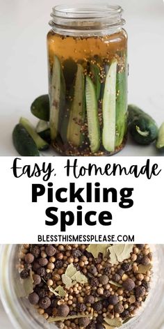 homemade pickling spice in a mason jar with text overlay