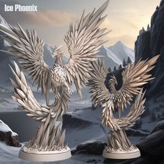 Ice Phoenix Miniature | Majestic Frost Bird for Tabletop Adventures | 32mm Scale - Plague Miniatures Monolith Art, Gaming Table, Age Of Sigmar, Ice Crystals, Miniature Toys, Role Playing, Mythical Creatures, Dungeons And Dragons, Phoenix