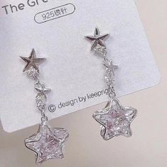 Kawaii Aesthetic Y2K Cute Fairy Luxurious Star Earrings - Teenypets MK Kawaii Store Luxury Elegant Star Shaped Earrings, Trendy Silver Star Earrings, Trendy Star-embellished Party Jewelry, Trendy Star Embellished Party Jewelry, Star-shaped Crystal Earrings For Gifts, Trendy Star Embellished Jewelry For Parties, Silver Star-shaped Crystal Earrings For Party, Silver Star Embellished Earrings For Party, Star-shaped Crystal Earrings For Party