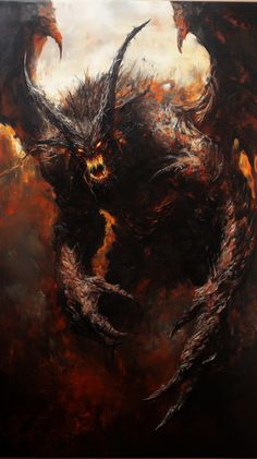 a painting of a demon with large horns