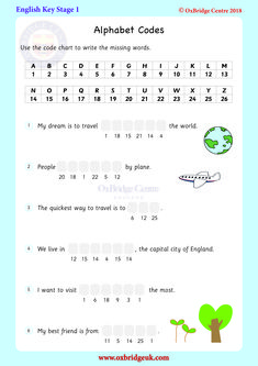 an english worksheet with the alphabet code