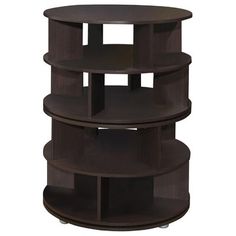 three tiered shelf unit with wheels in dark brown finish, on an isolated white background