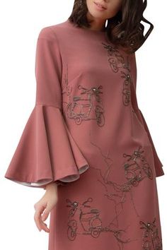 Shop for Shahin Mannan Pink Embroidered Midi Dress for Women Online at Aza Fashions Elegant Bell Sleeve Embroidered Dresses, Elegant Embroidered Bell Sleeve Dress, Pink Embellished Midi Dress, Elegant Dress With Tonal Embroidery For Festive Occasions, Elegant Festive Dress With Tonal Embroidery, Shahin Mannan, Cutdana Embroidery, Onion Pink, Placement Embroidery