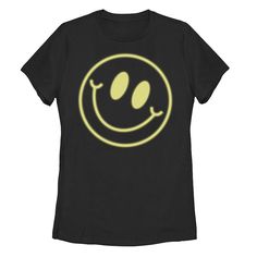 a black t - shirt with a yellow smiley face on it