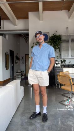 Shirt And Shorts Outfit Men, Chris Core, Shorts Outfit Men, Shirt And Shorts Outfit, Short Pants Outfit, Mens Smart Casual Outfits, Oxford Shoes Outfit, Shorts Fits