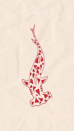 a drawing of a fish with hearts on it's tail, in red ink