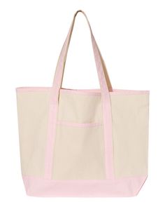 34.6L Large Canvas Deluxe Tote - NATURAL/ LIGHT PINK - ONE SIZE | Q-Tees 34.6L Large Deluxe Tote Bag in Natural/Light Pink | Canvas Branded Tote Bags, Tee Bag, Boat Tote, Bridesmaid Tote Bags, Shopping Totes, Grocery Tote Bag, Bridesmaid Bags, Pink Tote Bags, Personalized Tote Bags