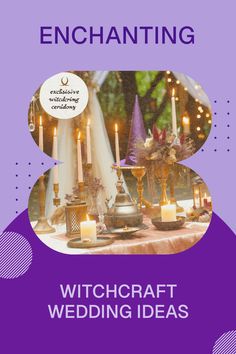 the front cover of an enchanting book with candles and witches on it, in purple