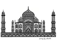 an ink drawing of a mosque