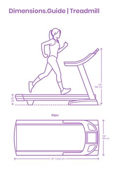 a woman running on a treadmill with the text dimensionss guide i treadmill