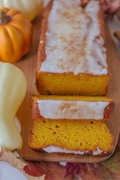 slices of pumpkin bread on a cutting board