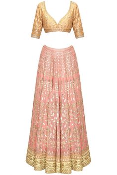 Pinkish Peach color Bridal Lehenga Choli Gota Patti Embroidery, Indian Bridal Lehenga, Anita Dongre, Choli Designs, Lehenga Choli Online, Embroidered Lehenga, Desi Clothes, Indian Bridal Wear, Blouse Style