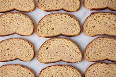 several slices of bread are arranged on a table