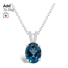 in stock Formal Blue Topaz Pendant Necklace, Fine Jewelry Blue Topaz Pendant, Luxury Blue Topaz Necklace, London Blue Topaz Necklace Sterling Silver, Luxury Blue Topaz Round Pendant Necklace, London Blue Topaz, London Blue, Blue Topaz, Round Diamonds