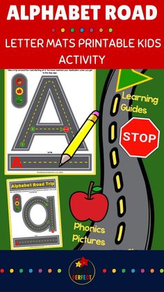 the alphabet road letter mats printable kids's activity book with an apple on it