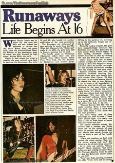 an article from the runaways about their life begins at 16 w / tw