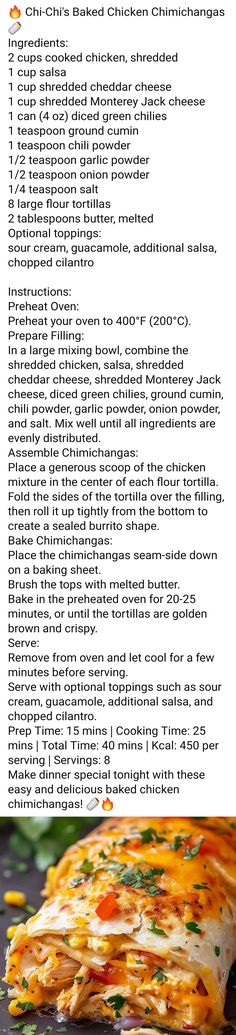 the recipe for chicken enchiladas is shown in two different languages, including one with