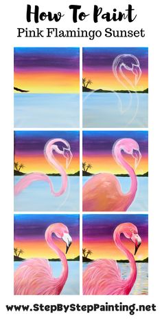 how to paint pink flamingo sunset with step by step instructions