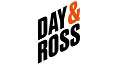 the logo for day and ross's, with an orange and black font on it