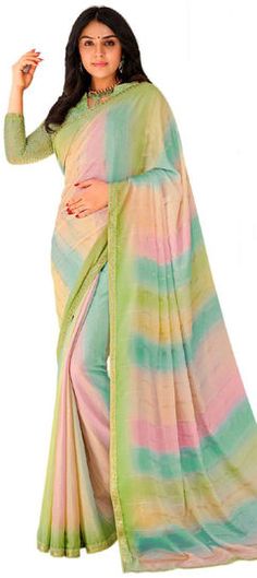 Multicolor color Saree in Chiffon fabric with Printed work Party Multicolor Georgette Blouse Piece, Multicolor Chiffon Blouse Piece For Wedding, Elegant Multicolor Georgette Blouse Piece, Party Multicolor Georgette Saree, Summer Party Multicolor Pre-draped Saree, Elegant Multicolor Georgette Blouse, Semi-stitched Multicolor Pre-draped Saree In Chinon, Elegant Multicolor Georgette Saree, Elegant Multicolor Chiffon Saree