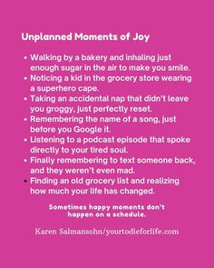 a pink background with the words unplanned moments of joy