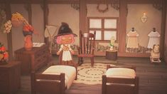 an animated doll is standing in a room with furniture and decorations on the walls,