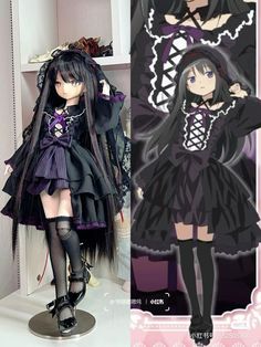 an image of a doll dressed in black and purple