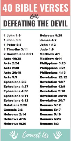 a poster with the words, 40 bible verses on defating the devill