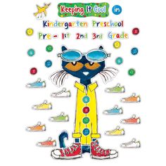 a drawing of a cat wearing sunglasses and standing in front of some shoes with the words keeping