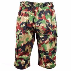 Original Swiss army Alpenflage Camouflage pattern Shorts Stretchy waistband with wide belt loops and metal suspender loops at the back Metal zipper fly with stud closure top 1 Small back pocket on the right with Velcro closure Reinforced knees, 2 deep cargo pockets with stud closure Made from 50% cotton, 50% polyester STANDARD SHIPPING Orders are shipping between 1-2 business days after payment has been received. Parcel tracking is only available on the UPGRADED STANDARD SHIPPING METHOD' at chec Camouflage Military Cotton Shorts, Military Camouflage Cotton Shorts, Combat Style Khaki Shorts With Pockets, Military Style Camouflage Cotton Cargo Shorts, Camouflage Utility Shorts, Military Style Camouflage Cargo Shorts, Military Camouflage Shorts For Streetwear, Military Camouflage Shorts With Multiple Pockets, Military Style Camouflage Shorts With Multiple Pockets