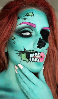 26 Cool But Obscure Halloween Makeup Ideas 16 Face Pant, Bat Background, Zombie Pinup, Background Moon, Pop Art Zombie, Horror Face