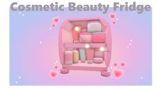 a pink shelf filled with lots of different types of beauty products and the words cosmetic beauty fridge