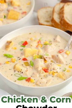 This cozy chicken corn chowder is a family favorite! Creamy, comforting, and loaded with chicken and veggies, it’s ready to enjoy in just 30 minutes. Chicken And Corn Chowder, Chicken And Corn, Poblano Peppers, Chipotle Chicken, Adobo Sauce, Savory Soups, Corn Chowder, Diet Vegetarian, Think Food