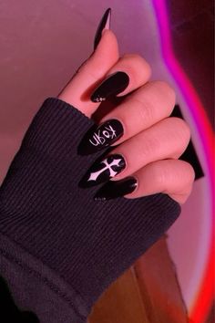 Nails Music, Cross Nails, Band Nails, Halloween Acrylic Nails, Gothic Nails