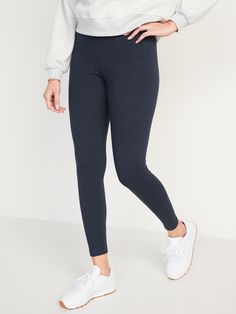 perfect for layering elasticized waistband pull-on style sits at belly button fitted thigh skinny leg hits at ankle 27" regular inseam 25 1/2" petite inseam 31 1/2" tall inseam models are approx.  5'9" and wear sizes s (4), l (12), and xl (18)machine wash according to the care instruction label spandex 4% polyester 38% cotton 58% Houndstooth Leggings, Navy Blue Leggings, Old Navy Leggings, Boot Cut Leggings, Perfect Leggings, Leopard Print Leggings, Navy Leggings, Color Block Leggings, Ankle Leggings