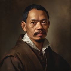 an oil painting of a man wearing a brown jacket