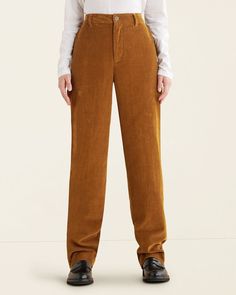 Alice Cord Trouser | Bottoms, Pants | Roots Corduroy Bottoms For Winter Workwear, Relaxed Fit Corduroy Bottoms With Elastic Waistband, Spring Corduroy Bottoms With Elastic Waistband, Fall Corduroy Bottoms With Elastic Waistband, Brown Corduroy Bottoms With Button Closure, Corduroy Pants With Pockets In Solid Color, Corduroy Straight Pants With Pockets, Straight Corduroy Pants With Pockets, Corduroy Wide-leg Pants With Pockets