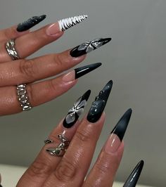 Earthy Acrylic Nails, Black Lace Nails, Stiletto Nails Black, Simple Stiletto Nails, Black And Purple Nails, Lace Nail Design, Beige Nails Design, Acrylic Nails Stiletto